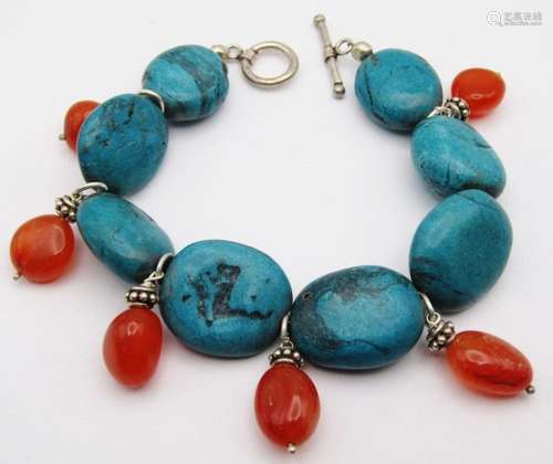 7.5 INCH LRG TURQUOISE BEADED BRACELET WITH