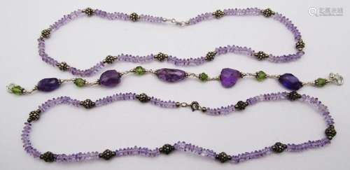 AMETHYST BEADED JEWELRY LOT: (2)15 INCH