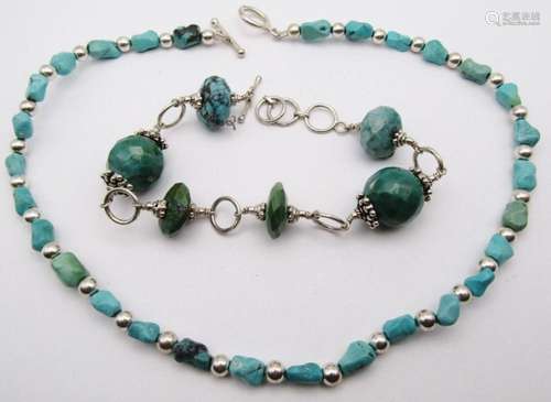 TURQUOISE BEADED JEWELRY LOT: (1)16 INCH