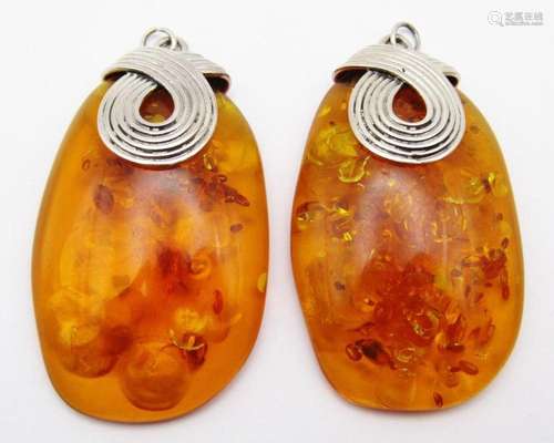 2-BALTIC AMBER PENDANTS WITH STERLING ACCENTS