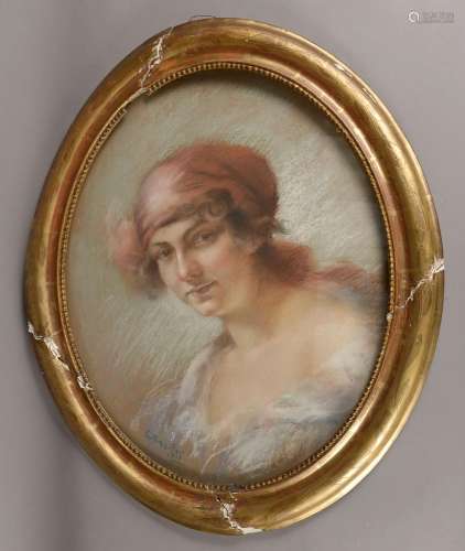 C. MAZILIER (XXe siècle). 
Portrait de femme.
Pastel ov