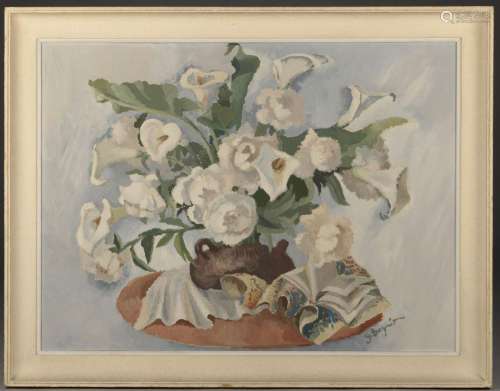 G. SCHMITT (XXe siècle).<br/>Bouquet d'arums et pi...
