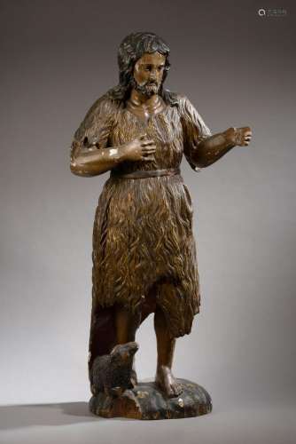 Saint Jean-Baptiste en bois sculpté et polychrome (peti