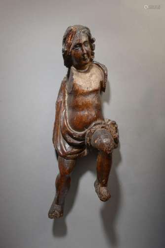 Putto en bois sculpté anciennement polychrome (manques)