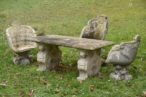 Ensemble de mobilier de jardin en pierre reconstituée e