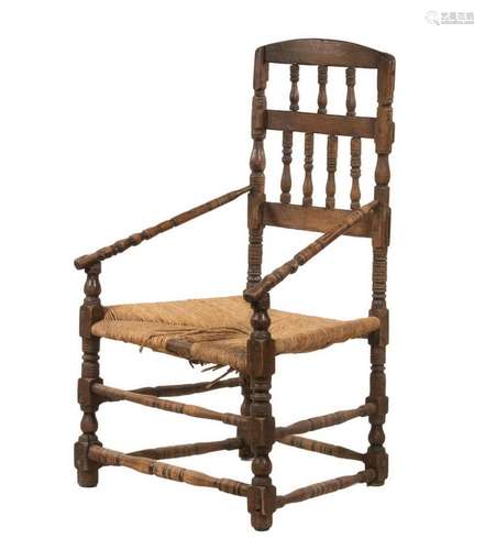 18TH C. ENGLISH WALNUT BANISTER BACK ARMCHAIR