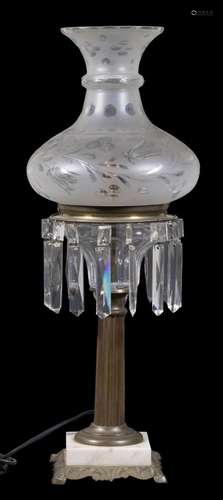 ASTRAL LAMP WITH BRONZE COLUMN BASE ON WHITE MARBLE PLATFORM