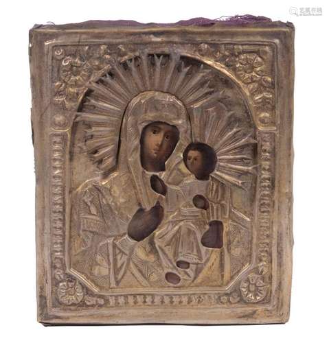 VIRGIN AND CHILD ICON IN TRAVEL CASE