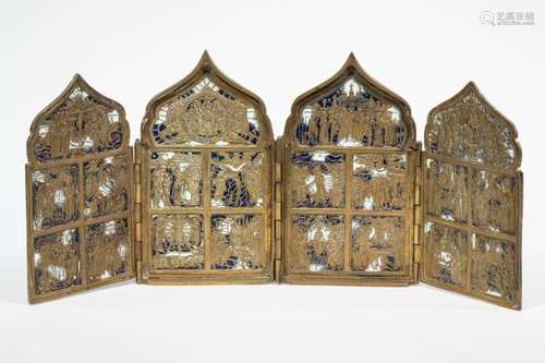 RUSSIAN ENAMEL & BRASS FOLDING ICON