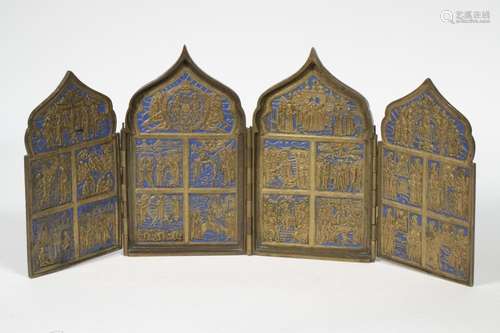 RUSSIAN ENAMEL & BRASS FOLDING ICON