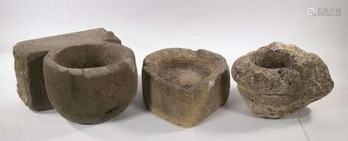 (3) 19TH C. CARVED STONE BASINS