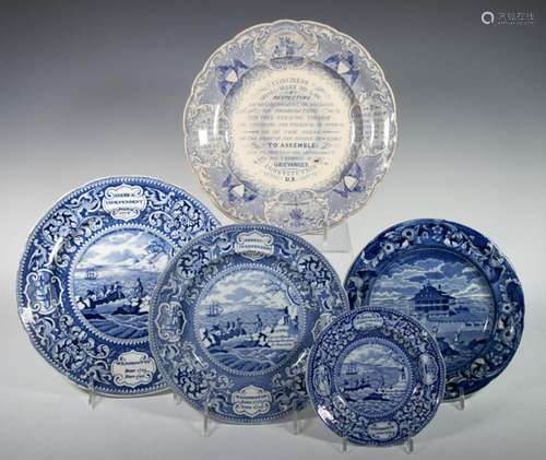 HISTORIC STAFFORDSHIRE TRANSFERWARE PLATES FOR AMERICAN MARK...