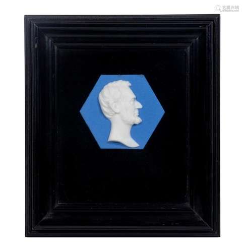 BLUE JASPERWARE PLAQUE OF LINCOLN, FRAMED, LTD ED MOSAIC TIL...