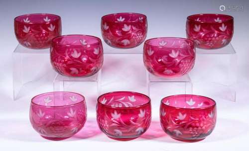 CRANBERRY CUT TO CLEAR GLASS FINGER BOWLS