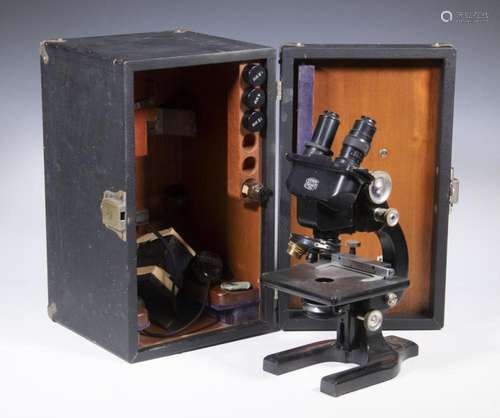 CASED SPENCER BINOCULAR MICROSCOPE, WWII VINTAGE