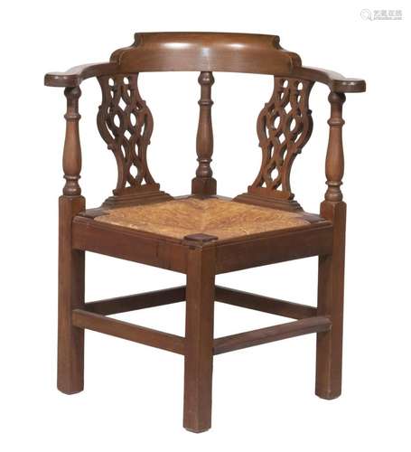 REPLICA CHIPPENDALE COUNTRY CORNER CHAIR WITH RUSH SEAT