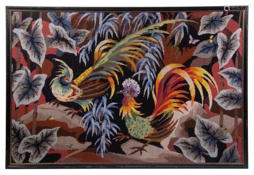 LARGE NEEDLEPOINT OF EXOTIC BIRDS, FRAMED