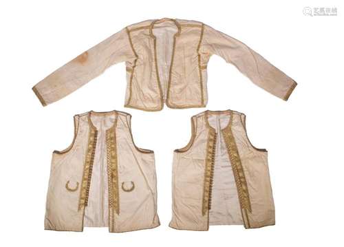 SILK JACKET AND VESTS WITH GOLD BRAID TRIM