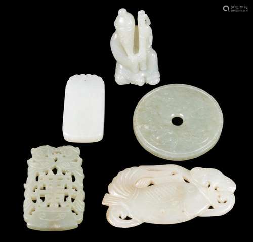 (5) 20TH C. CHINESE JADE AMULETS