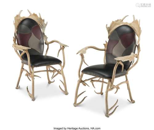 Arthur Court (American, 1928-2015) Pair of Antler Chairs Cas...