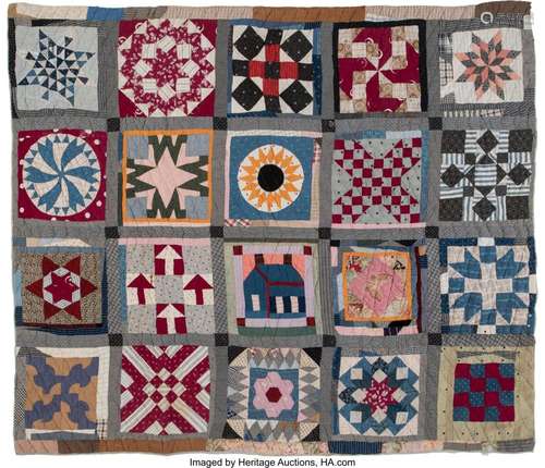 American School (20th Century) Sampler Quilt, circa 1900 Han...