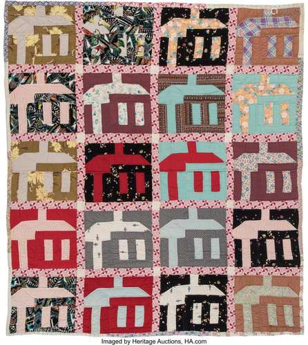 American School (20th Century) Schoolhouse Quilt, circa 1930...