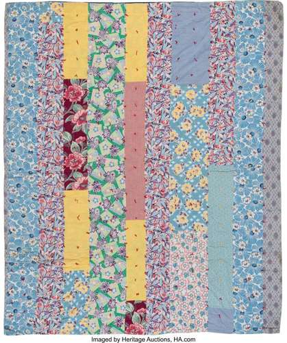 American School (20th Century) Patterned Strip Quilt, circa ...