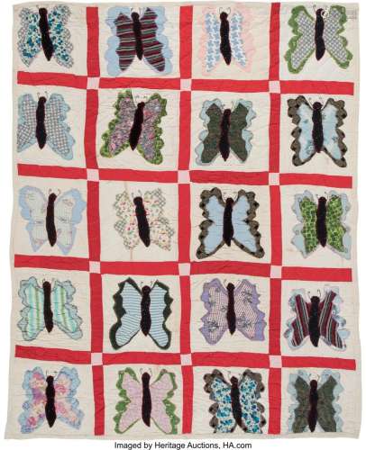 American School (20th Century) Butterfly Quilt, 1940 Pieced ...