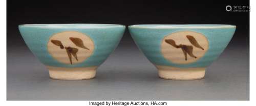 Shoji Hamada (Japanese, 1894-1978) Two Tea Bowls Glazed ston...