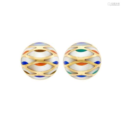 Grossbardt Asch Pair of Gold, Mother-of-Pearl and Hardstone ...