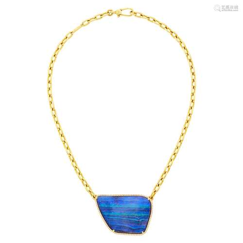 Pomellato Gold, Boulder Black Opal and Diamond Pendant Chain...