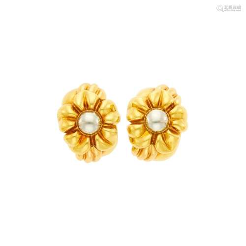 Pair of Two-Color Gold Flower Earclips