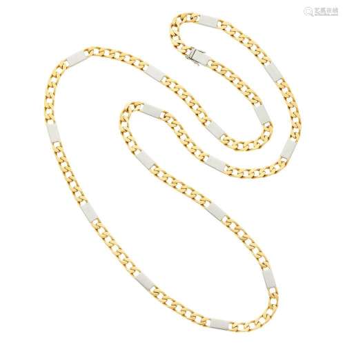 Long Two-Color Gold Curb Link Chain Necklace