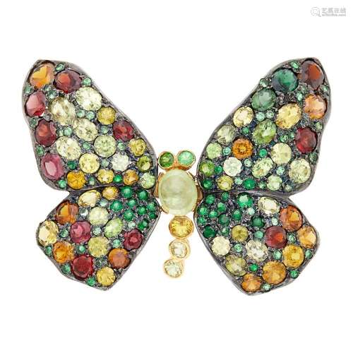 Andrea Molinari Gold, Silver and Gem-Set Butterfly Clip-Broo...