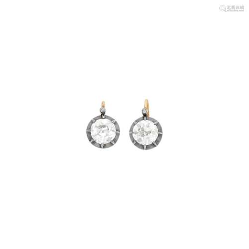 Pair of Antique Silver, Gold, and Diamond Earrings