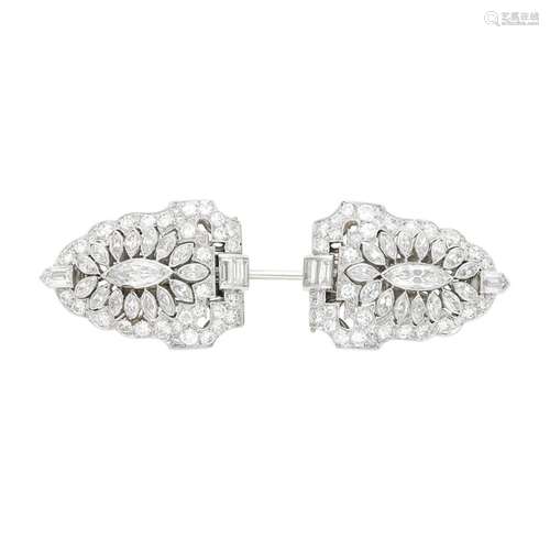 Platinum and Diamond Jabot/Pair of Clips