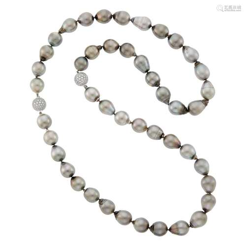 Long Tahitian Gray Semi-Baroque Cultured Pearl Necklace/Two ...