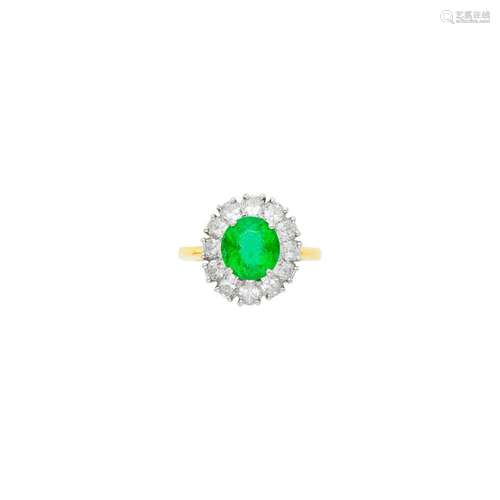 Platinum, Gold, Emerald and Diamond Ring