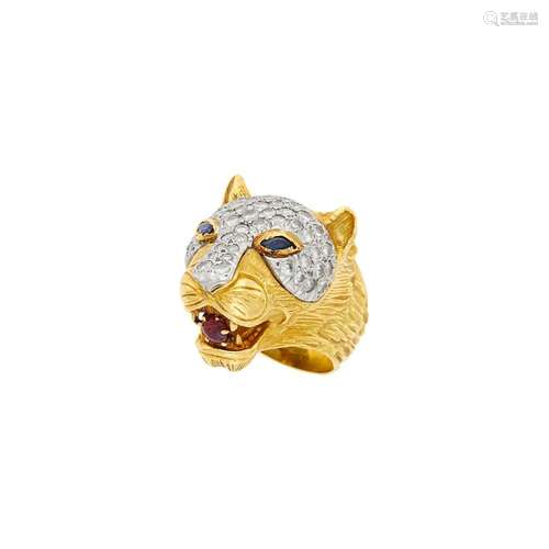 Hammerman Brothers Two-Color Gold and Diamond Panther Head R...