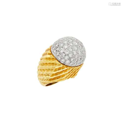 Gold, Platinum and Diamond Dome Ring