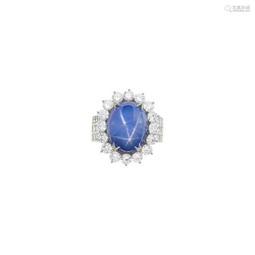 Two-Color Gold, Star Sapphire and Diamond Ring