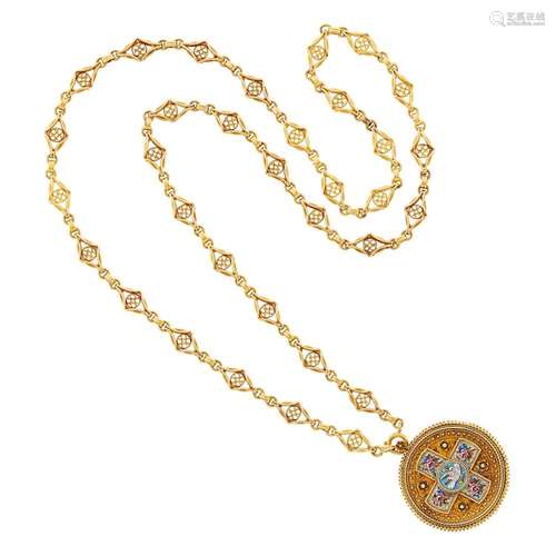 Antique Gold and Micromosaic Pendant-Brooch with Gold Chain ...