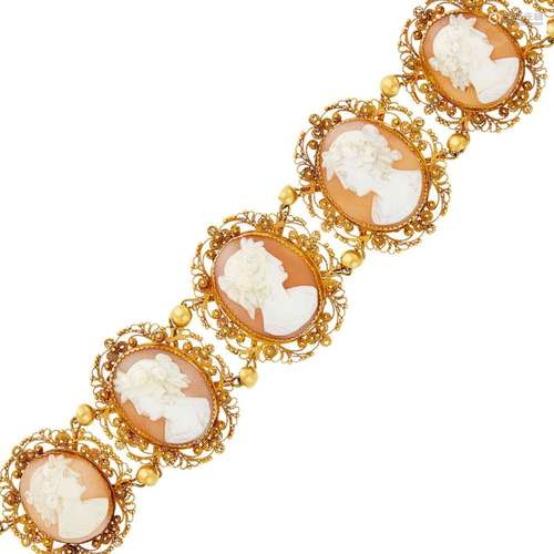 Antique Gold and Shell Cameo Bracelet