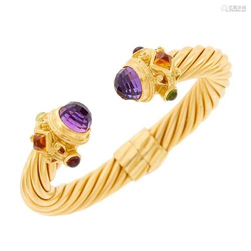 Fluted Gold and Gem-Set Bangle Bracelet