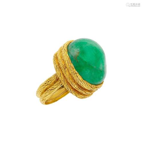 Gold and Cabochon Emerald Dome Ring