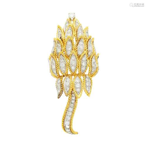 Two-Color Gold and Diamond Flower Brooch