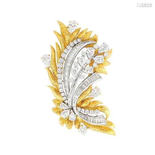 Platinum, Diamond and Simulated Diamond Brooch with Gold Jac...