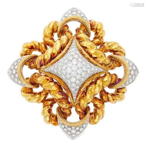 R. Stone Two-Color Gold and Diamond Pendant Clip-Brooch