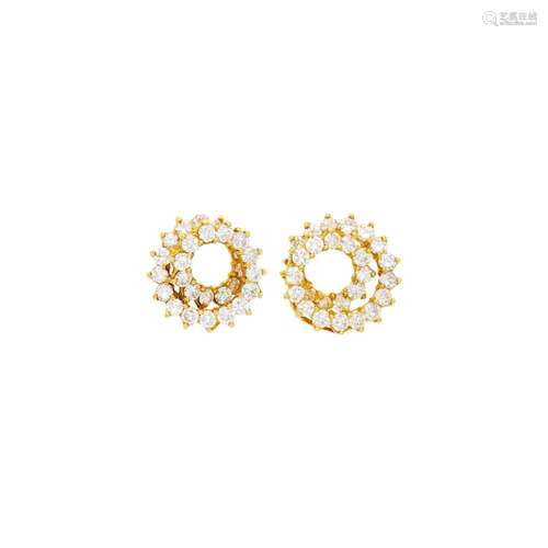 Pair of Gold and Diamond Spiral Earrings