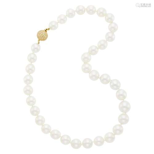 South Sea Cultured Pearl Necklace with Gold and Diamond Ball...